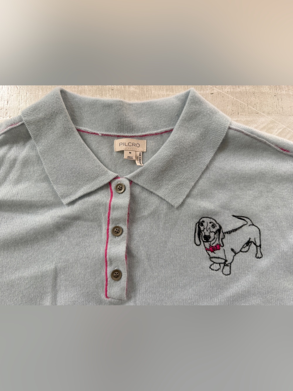 Anthropologie Pilcro The Jensen Cashmere Polo Sweater Dog Light Blue NWT Medium - Picture 8 of 12